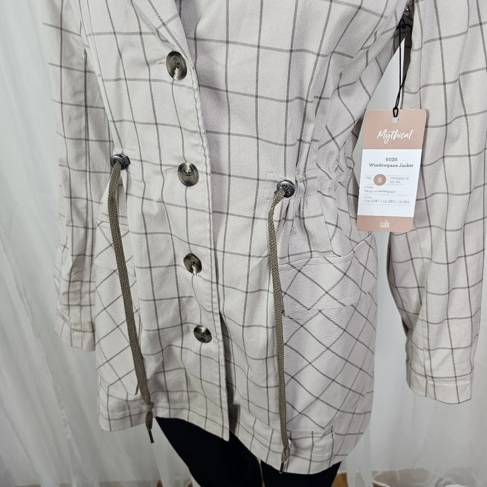 Cabi Windowpane Jacket Style # 6026 Taupe Cinched Waist Size Small